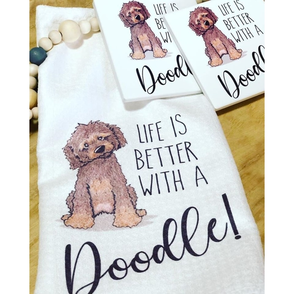 Doodle Dog Hand Towel: "Life Is Better With A Doodle" Kitchen Decor
